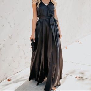 VICI SATIN SLEEVELESS DIANA MAXI DRESS - CHARCOAL